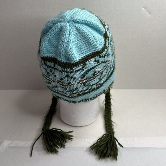 Columbia Youth Beanie Hat Ear Flaps PigTails Geometric Design Fleece Lined Ski - Picture 2 of 5